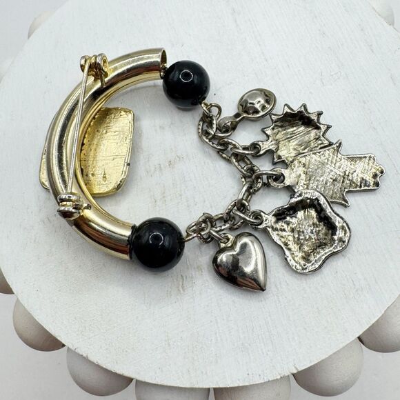 Vintage Jewish Hand of Hamsa Good Luck Charms Brooch Heart Love Star Of David - Picture 8 of 9